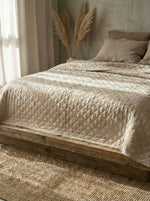 Load image into Gallery viewer, Quilted 100% linen bedspread (duvet) in Beige colour
