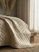 Load image into Gallery viewer, Quilted 100% linen bedspread (duvet) in Beige colour
