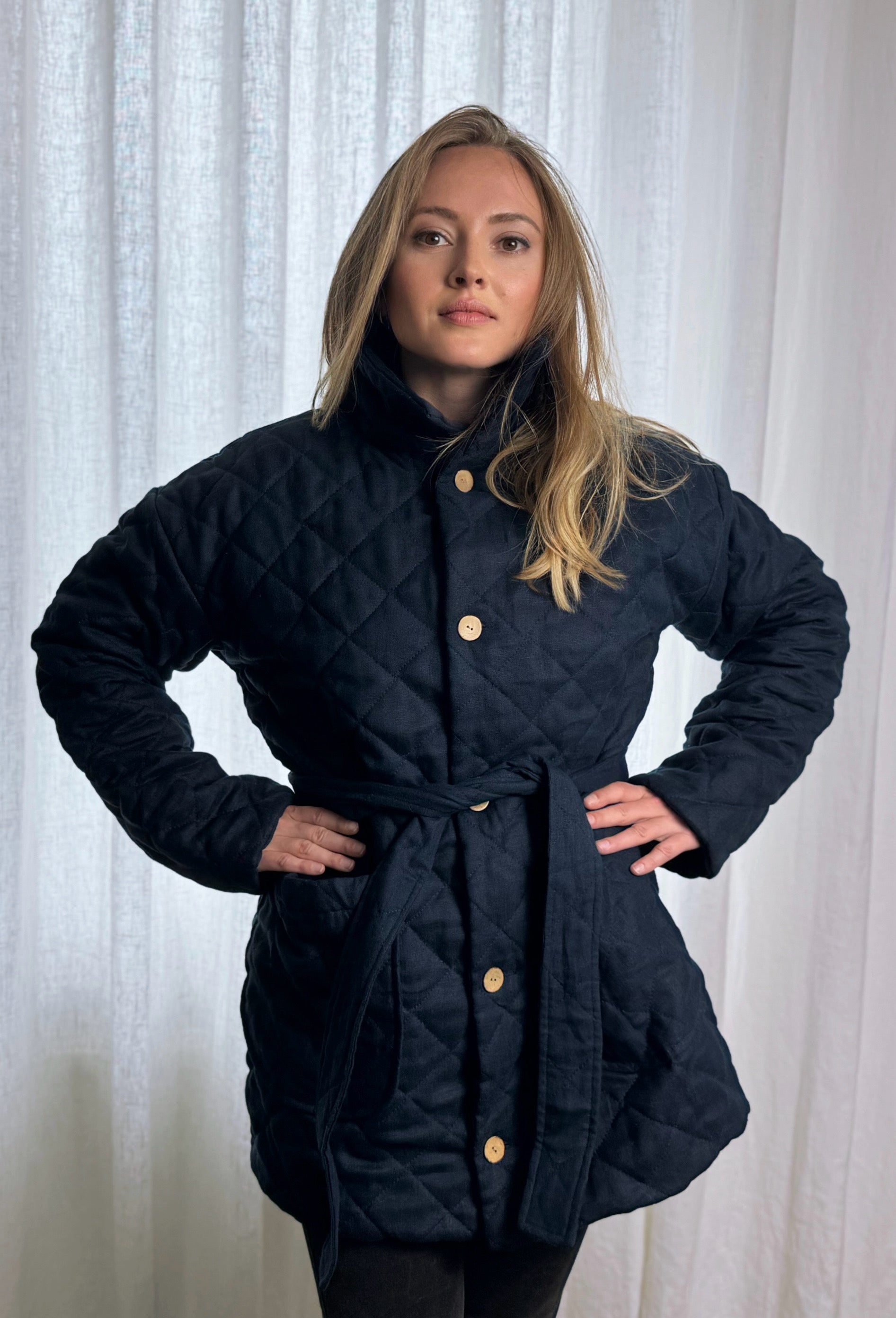 Multiseason linen quilted jacket in Dark Night colour