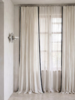 Load image into Gallery viewer, Contrast border trim, off-white 100% linen curtains - 1 panel
