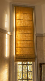 Load image into Gallery viewer, Linen Roman Blinds in Yellow straw colour

