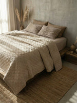 Load image into Gallery viewer, Quilted 100% linen bedspread (duvet) in Beige colour
