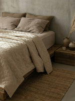Load image into Gallery viewer, Quilted 100% linen bedspread (duvet) in Beige colour
