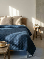 Afbeelding in Gallery-weergave laden, Quilted 100% linen bedspread (duvet) in Dark Night colour
