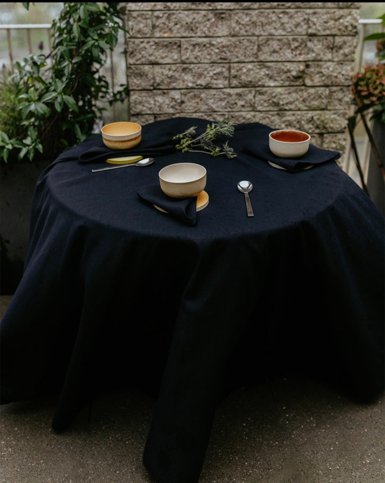 Tablecloth from dark blue soft linen no