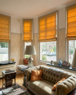 Load image into Gallery viewer, Linen Roman Blinds in Yellow straw colour
