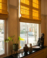 Load image into Gallery viewer, Linen Roman Blinds in Yellow straw colour
