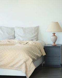 Quilted linen duvet in beige