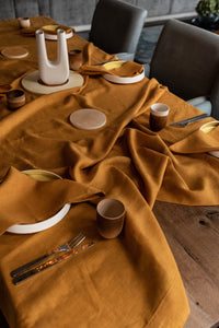 Tablecloth from soft linen in Safran