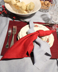 Linen table placemat in burgundy