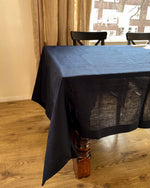 Load image into Gallery viewer, Tablecloth from dark blue soft linen no
