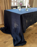 Load image into Gallery viewer, Tablecloth from dark blue soft linen no
