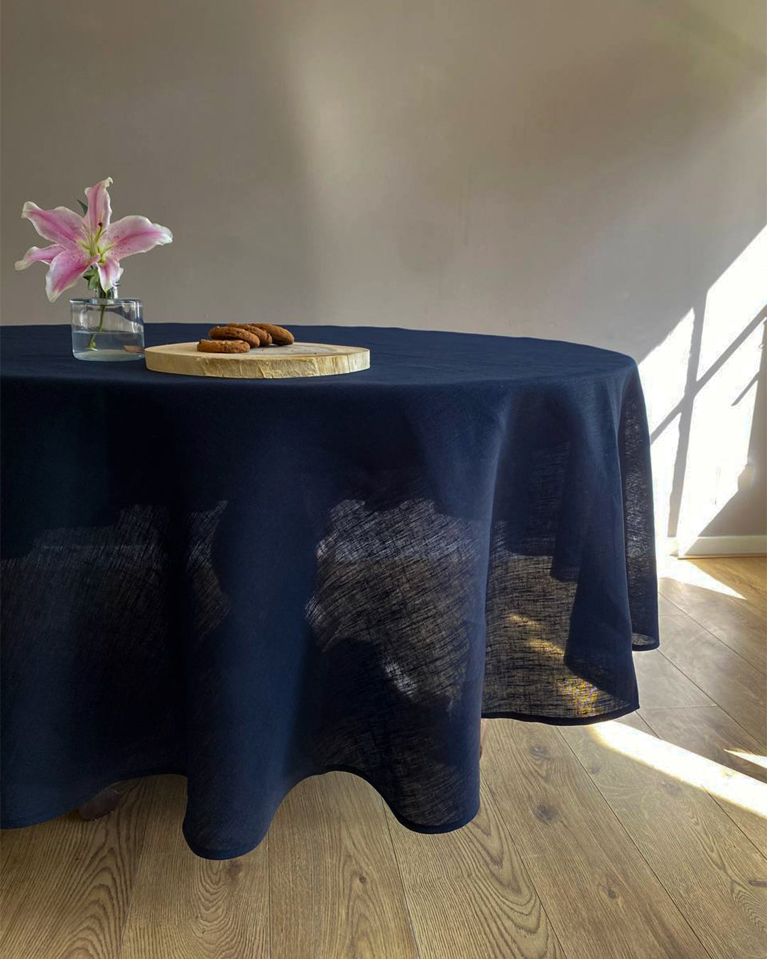 Tablecloth from dark blue soft linen no