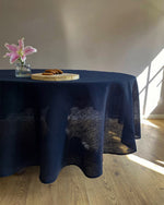 Load image into Gallery viewer, Tablecloth from dark blue soft linen no
