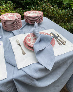 Tablecloth from soft linen in dusty blue