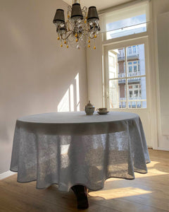 Round tablecloth from dusty blue linen