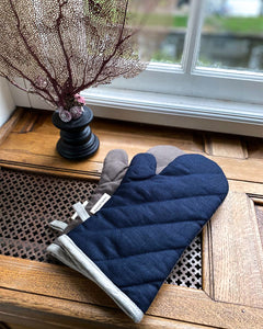 Linen oven mittens in Dark night & Cocoa 1 pcs.