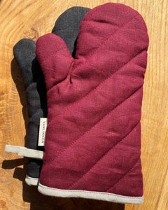 Linen oven mittens in Burgundy & Black 1 pcs.